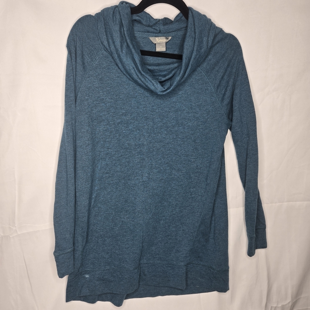 MEDIUM Natural Reflections Teal Cowl Neck Tunic Top Cozy Lightweight Long Sleeve